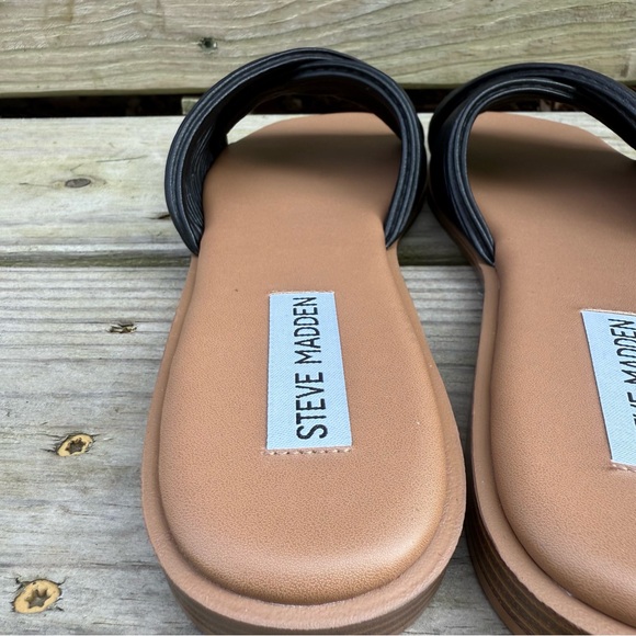 Steve Madden Black Sandals Limitt Textured Criss Cross Low Heel Flats 7 M Slides - Picture 9 of 11